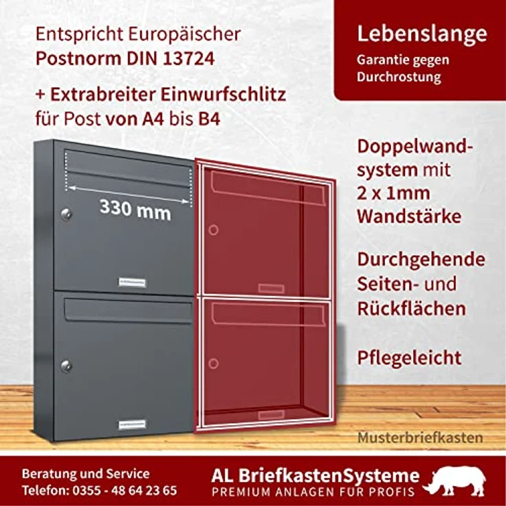 3er Briefkasten Anthrazit Anlage 3 Fach Wandbriefkasten Postkasten Ausführung 3 – Bild 2