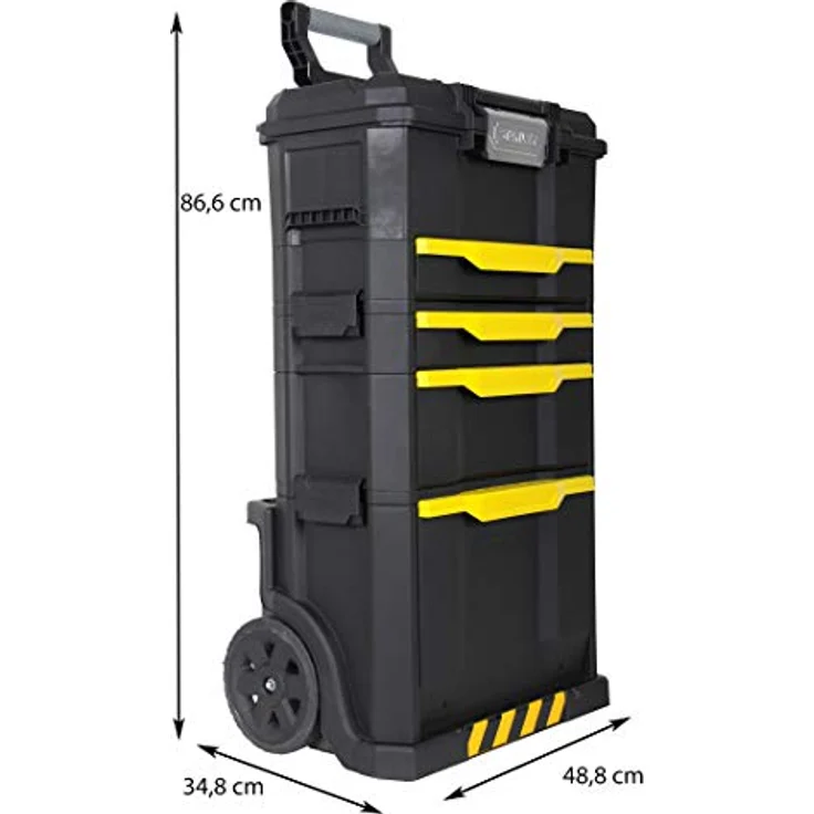 Stanley Rollende Werkstatt (77,8 x 48,8 x 34,8 cm, 2-in-1, modular aufgebaut, drei entnehmbare Werkzeugboxen mit Schnellverschluss, Teleskopgriff aus Aluminium) STST1-70344 – Bild 2