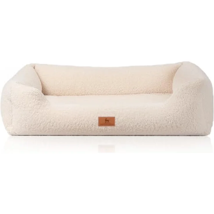 Knuffelwuff orthopädisches Hundebett Wollekopp M-L 85 x 63cm, kuscheliges Teddy Material, beige, abnehmbarer Bezug, waschbar, für große, mittelgroße und kleine Hunde, rutschfester Unterboden – Bild 2