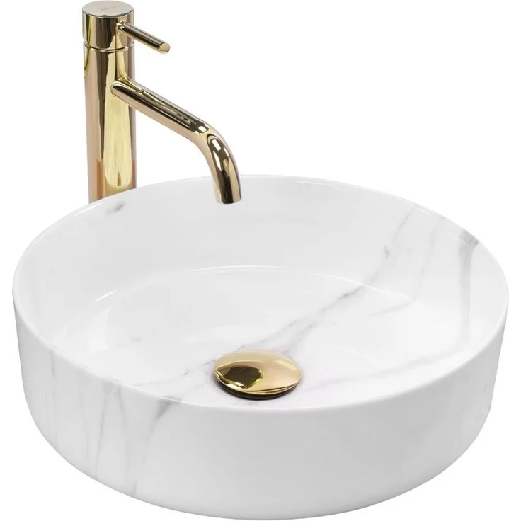 wohnwerk.idee Aufsatzwaschbecken Sami Marble Ø36,5cm Keramik Naturstein Marmoroptik – Bild 1
