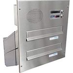 DOLS D-041 2er Edelstahl Mauerdurchwurf Briefkasten mit 2 Klingeln & Sprechsieb (Tiefe: 23-38 cm), V2A Edelstahl, wetterfest & langlebig