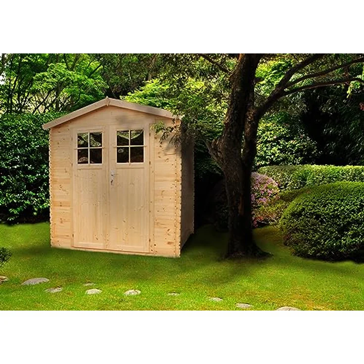 TIMBELA Gartenhaus Holz - Geräteschuppen Holz - Gerätehaus Hochwertige abschließbare Tür mit Boden Imprägnierte B216xL206xH216 cm/ 3.53 m2 - Gartenhäuser & aufbewahrung M343F+M343G – Bild 2