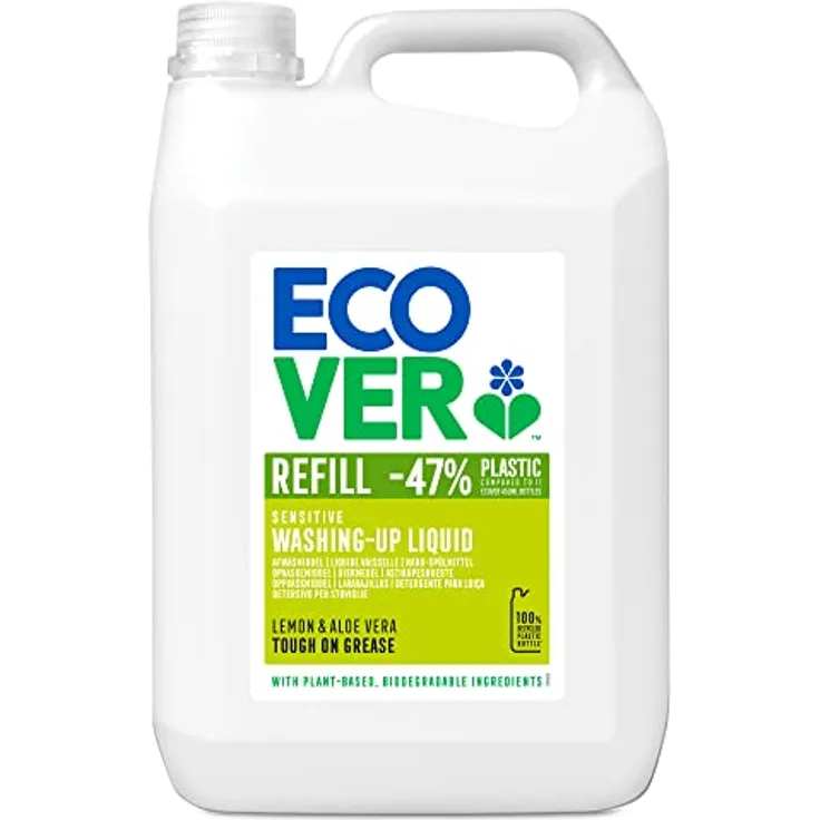 Ecover Hand-Spülmittel Zitrone, 5L, pflanzenbasiertes Geschirrspülmittel mit frischem Duft und kraftvoller Reinigung