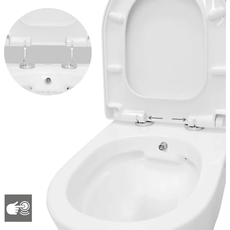 ECD Germany Spülrandloses Hänge WC Keramik Weiß mit Bidet-Funktion, Nano Beschichtung und Softclose Absenkautomatik – Bild 5