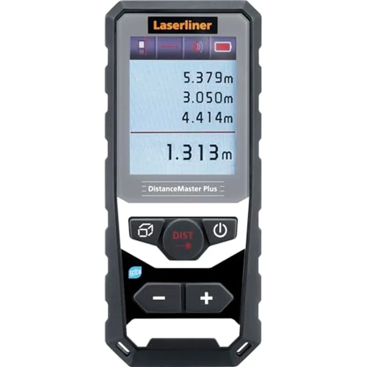 LASERLINER DistanceMaster Plus Laser-Entfernungsmesser 100m, Koffer, Winkelfunktion, 50 Speicherplätze, USB-C-aufladbar