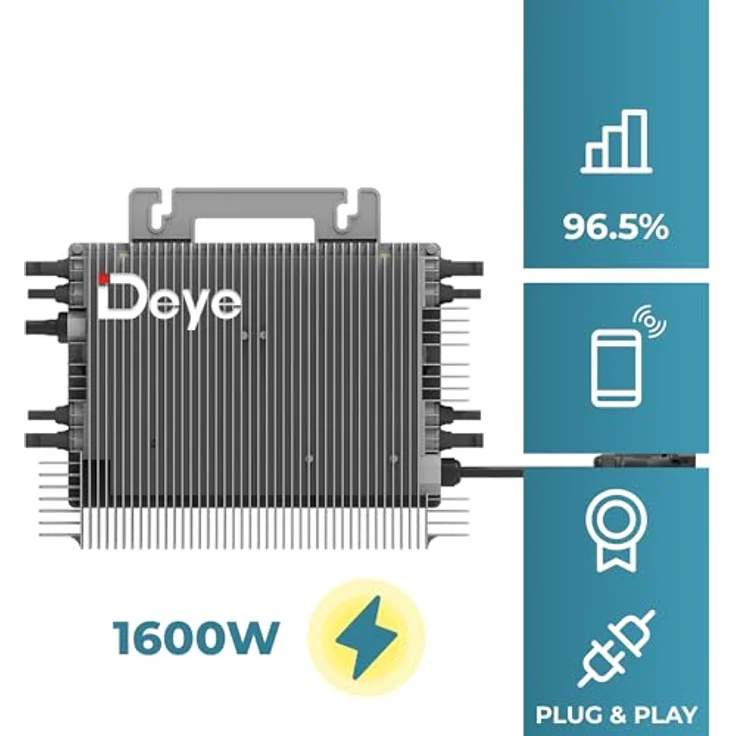 SUNNIVA® 2000W Balkonkraftwerk BIFAZIAL FULLBLACK, komplett Steckdose, DEYE 1600W Wechselrichter, 4x 500W Glas-Glas Solarmodule, Bluetooth WIFI, inkl. 5m Kabel – Bild 3