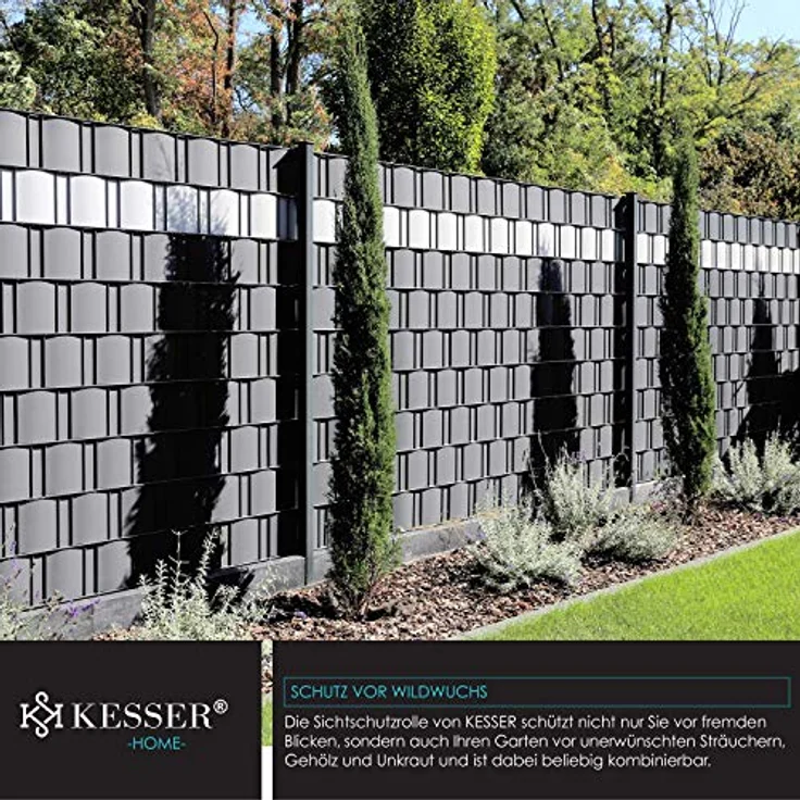 KESSER PVC Sichtschutzstreifen Sichtschutz Rolle Doppelstabmatten Zaun Blickdicht Wetterfest und Windschutz Zaunfolie Sichtschutz Garten Gartenzaun Grau, 35 m – Bild 5
