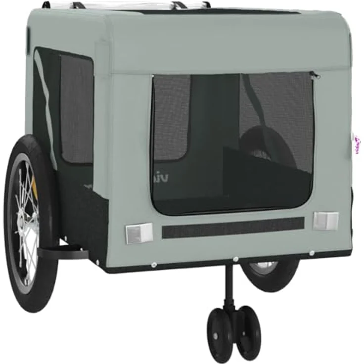 vidaXL Hunde-Transportbox Fahrradanhänger Grau und Schwarz, Oxford-Gewebe und Eisen, mit PVC-Dach und Reflektoren – Bild 6