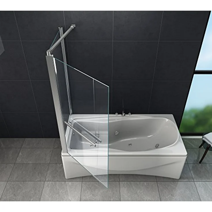 Glasdeals UNIONO Eck Badewannenaufsatz Duschtrennwand, 75 cm, aus 6 mm ESG, verchromte Aluminiumprofile, Hebe- und Senkfunktion, mit Handtuchhalter – Bild 3