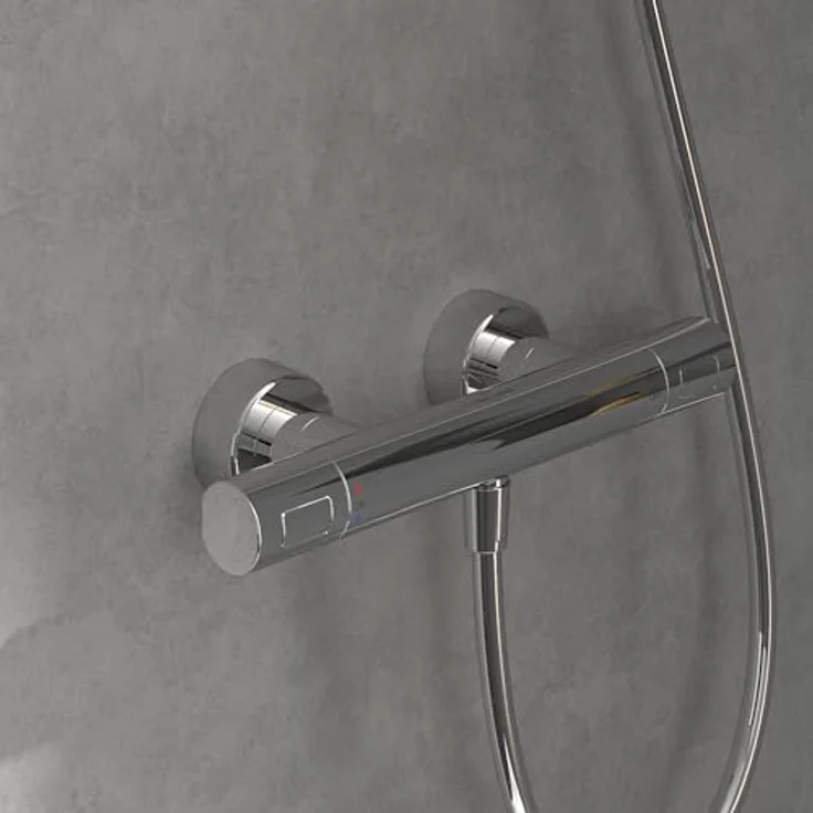 Villeroy & Boch Universal Taps & Fittings Duschthermostat, Aufputz Duscharmatur, Mischbatterie mit Sicherheitssperre bei 38°, rundes Thermostat für die Dusche, Chrom – Bild 2
