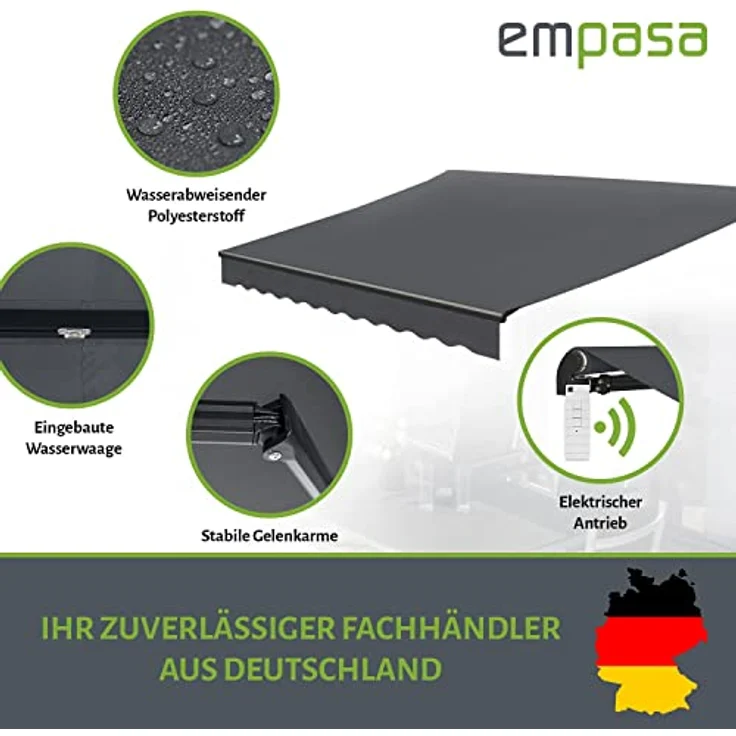 empasa Elektrische Gelenkarmmarkise 'Start Plus' Markise Sonnenmarkise Sonnenschutz, komplett vormontiert, Verschiedene Größen und Farben – Bild 3
