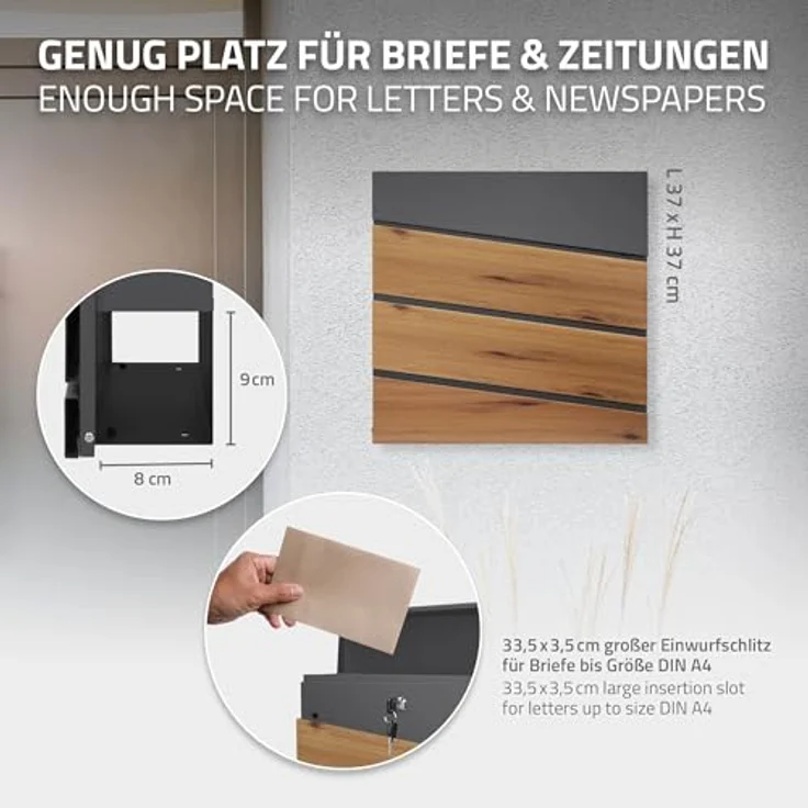 Briefkasten 37x36,5x11 cm Anthrazit-Holzoptik aus Stahl ML-Design – Bild 4