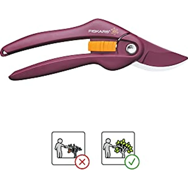 Fiskars Bypass-Gartenschere für frische Äste und Zweige, Länge 20 cm, Antihaftbeschichtet, Karbonstahl-Klingen-Kunststoff-Griffe, Merlot, Inspiration, 1027495 mittelgroß – Bild 3