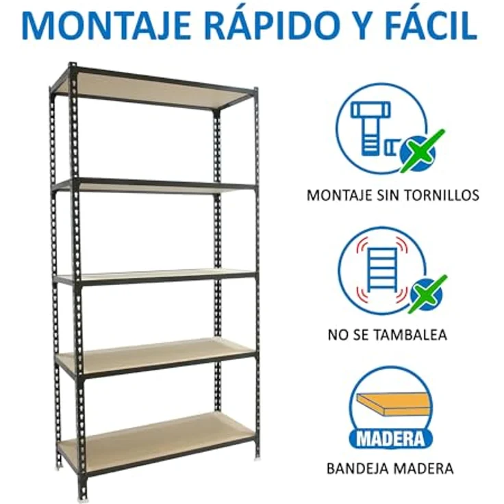 Simonrack Maderclick SuperPlus Metallregal, 200 x 110 x 30 cm, Traglast 200 kg pro Boden, 5 höhenverstellbare Böden, Stecksystem, anthrazit – Bild 5
