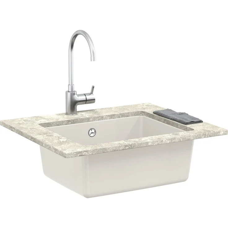 vidaXL Waschbecken Weiß 530 x 460 mm, 80% Quarz und 20% Harz, kratz- und fleckenresistent, moderne rechteckige Form für effiziente Raumnutzung