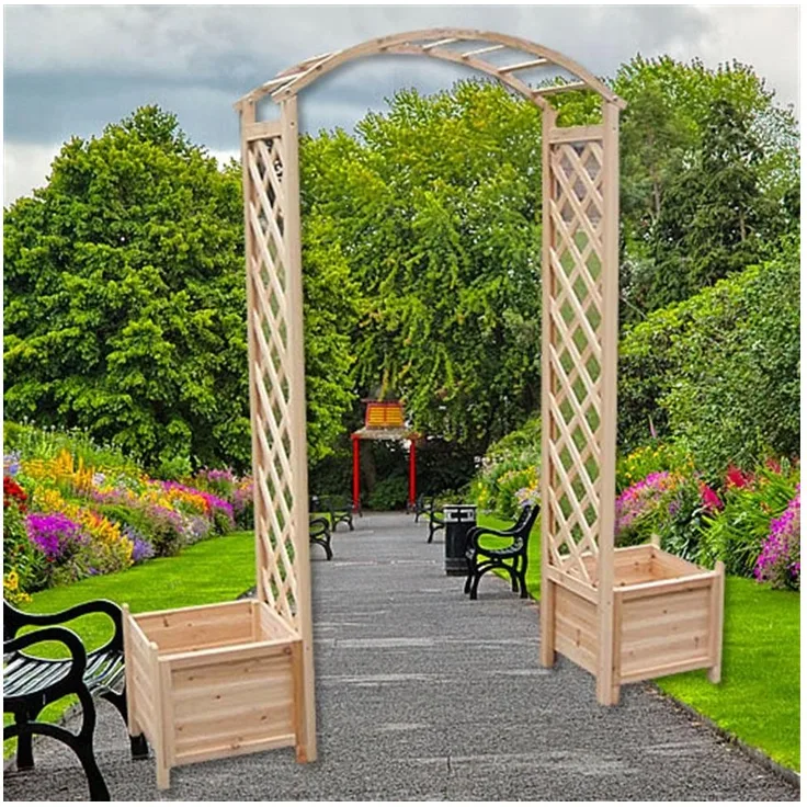Feel2Home Rosenbogen Natur mit Blumenkübeln Holz Pergola, 2 Pflanzkästen, Idyllische Gartengestaltung - Preisvergleich