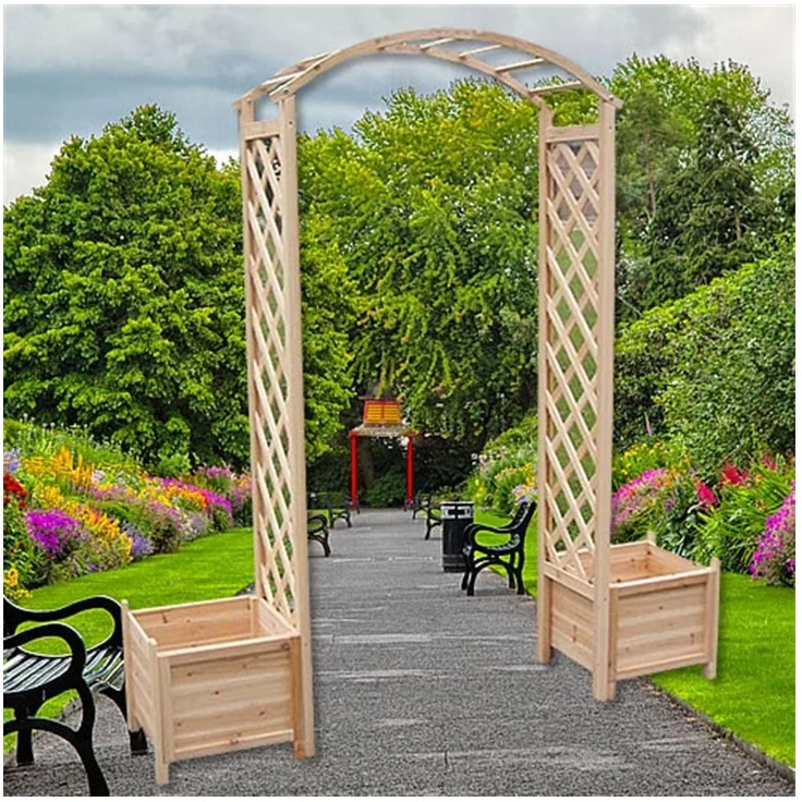 Feel2Home Rosenbogen Natur mit Blumenkübeln Holz Pergola, 2 Pflanzkästen, Idyllische Gartengestaltung - Preisvergleich