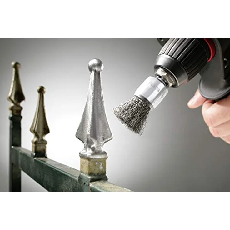 kwb Drahtbürsten-Set, für Bohrmaschinen mit E 6.3-Aufnahme, 4-teilig aus Stahldraht, inklusive Scheibenbürste, Topfbürste, Pinselkopfbürste und Spiralbürste – Bild 6