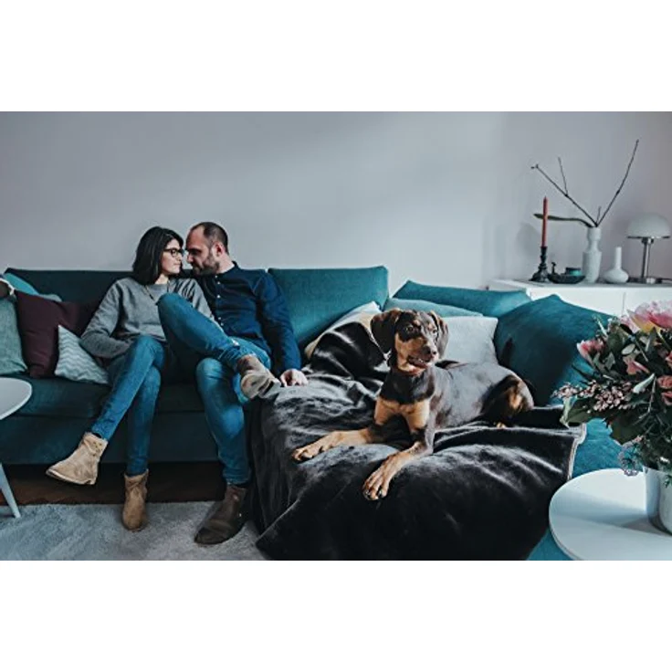 HUNTER Konstanz Hundedecke, Plüschdecke, samt-weich, pflegeleicht, 100 x 70 cm, schwarz – Bild 2