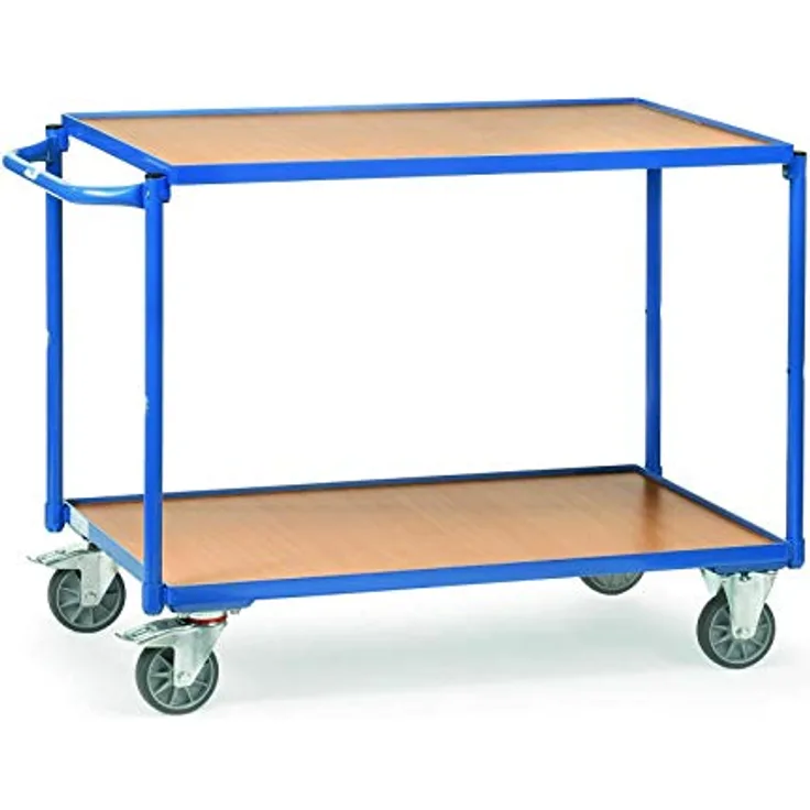 VARIOFIT VARIOfit Tischwagen, Werkstattwagen mit Schiebegriff und 2 Ladeflächen, 985x595mm, enzianblau, Traglast 250 kg