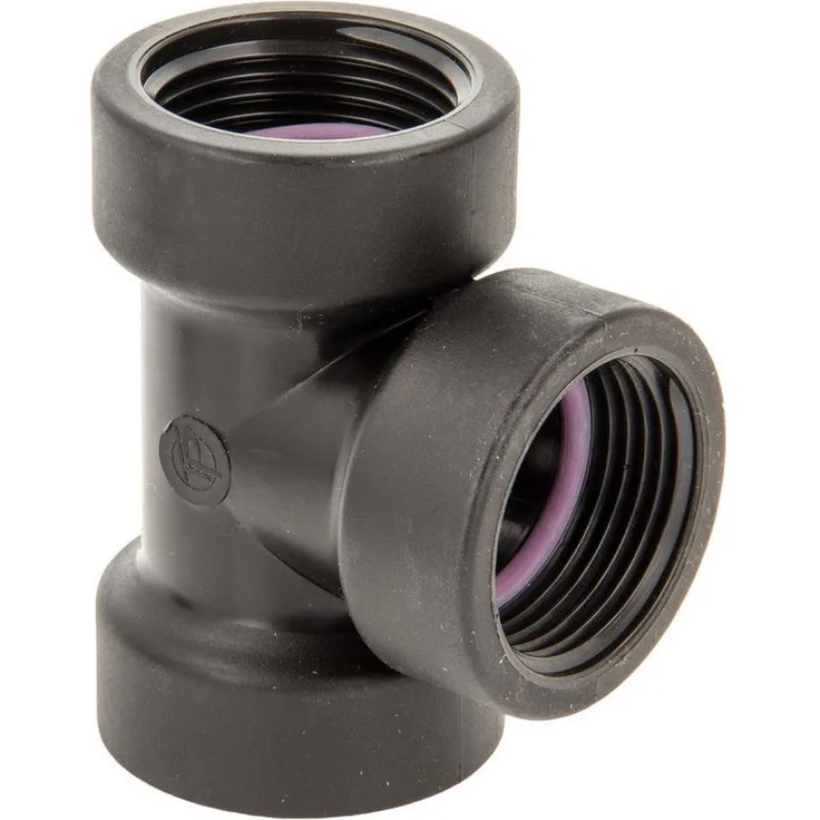 Plas-Fit Ltd. T-Stück Self Seal PP-Schraubverbinder, allseitig IG, 1 1/4 Zoll, schwarz, 10 bar, teflonfrei