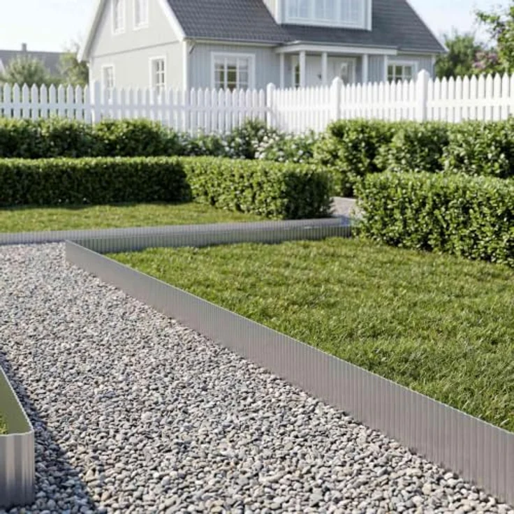 vidaXL Beetumrandung Raseneinfassung 10 m x 10 cm, Verzinkter Stahl, Silber, Wetterfest und Flexibles Rollendesign – Bild 2