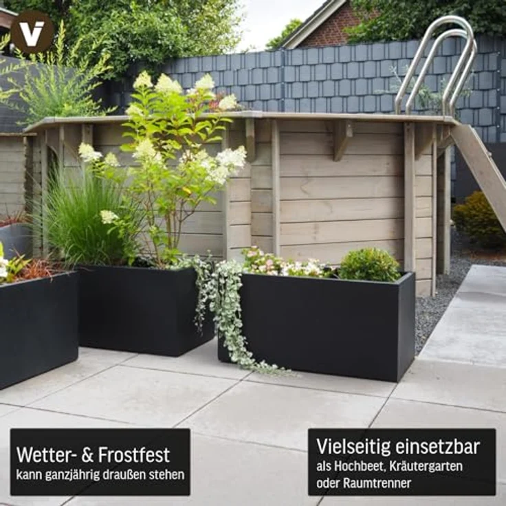 VIVANNO Pflanzkübel Fiberglas MAXI Kasten, anthrazit matt, wetterfest, 80x40x40 cm – Bild 2