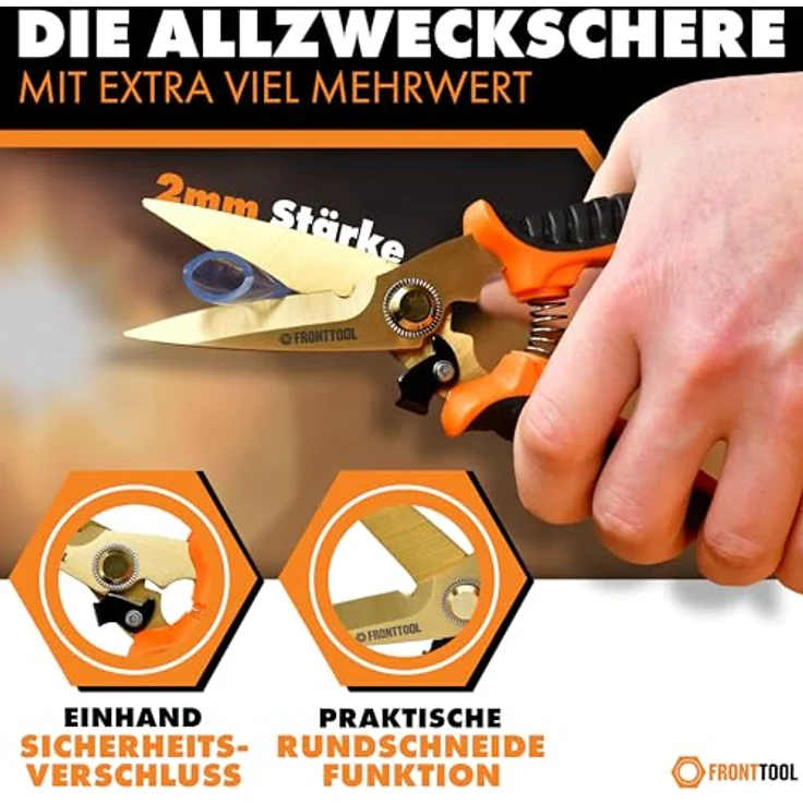 FRONTTOOL Universalschere Allzweckschere Multifunktionsschere - Titanbeschichtete Edelstahlklingen, langlebige Stabilität, dauerhaft scharfe Schneidflächen – Bild 6