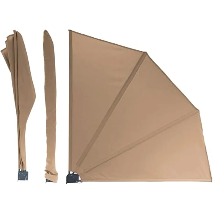 Sichtschutz Fächer Premium 140x140cm Stoff Balkon Trennwand Windschutz Sonnenschutz Sand – Bild 4