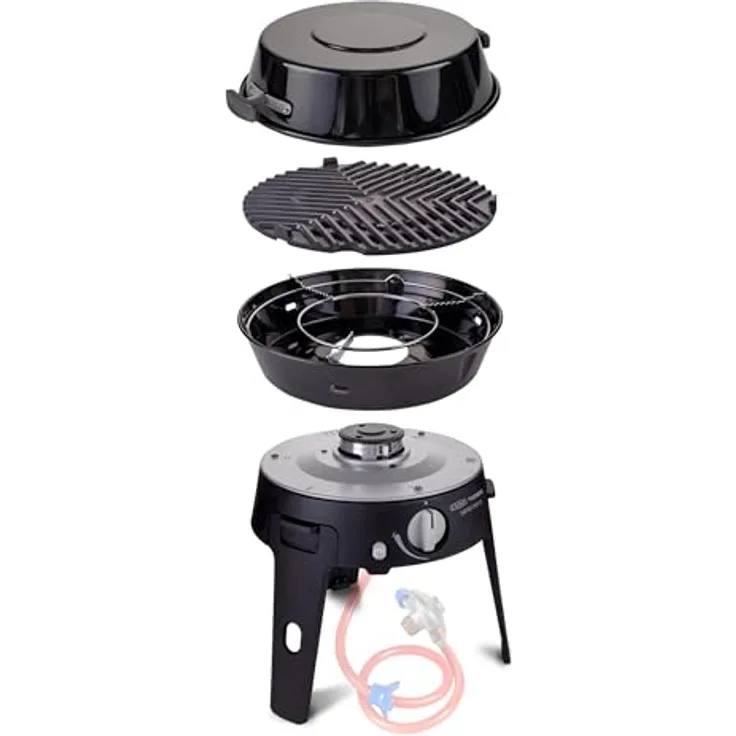 Cadac Safari Chef 30 LP Combo, kompakter Gasgrill für Camping mit 30 cm Durchmesser, 2 kW Heizleistung, inkl. Wok und Grillrost mit GreenGrill-Beschichtung