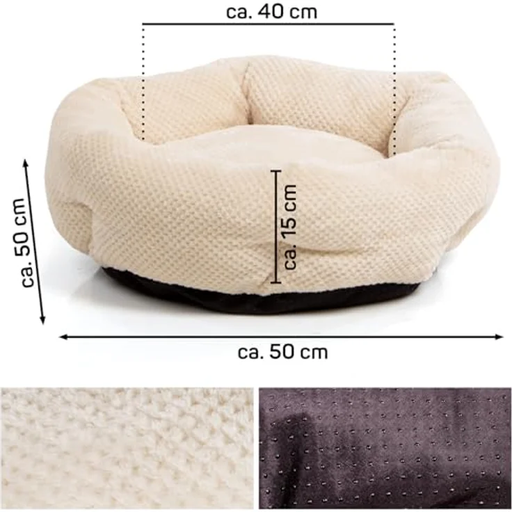 Wallace & Jones | Hundebett beige Cloey - gemütliches Hundekörbchen für kleine Hunde | sechseckige Form, rutschfest | Größe S 50 x 50 x 15 cm – Bild 2