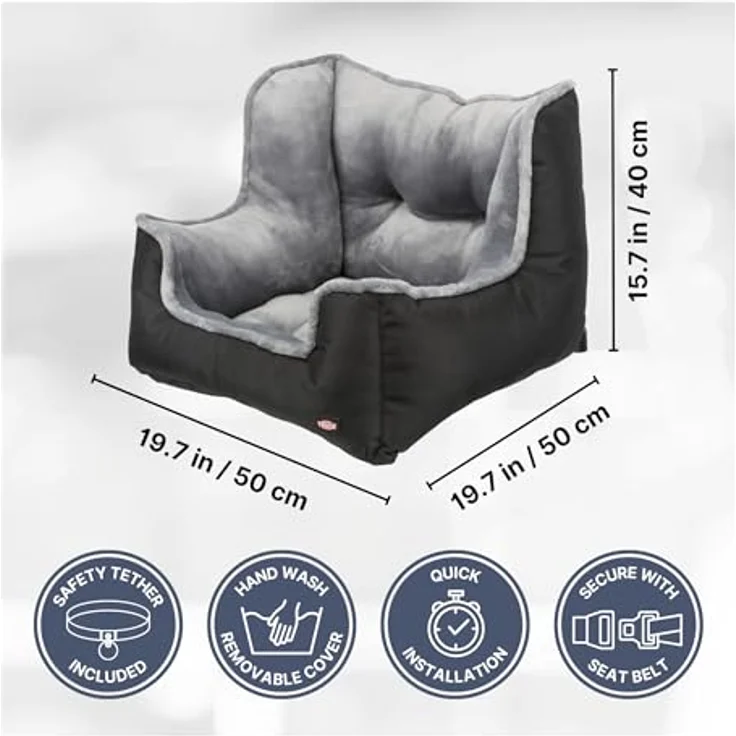 TRIXIE Tier-Autoschondecke, Autositz/Reisebettchen mit weicher Polsterung, schwarz/grau, Maße 50 x 40 x 50 cm – Bild 4