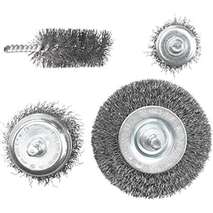 kwb Drahtbürsten-Set, für Bohrmaschinen mit E 6.3-Aufnahme, 4-teilig aus Stahldraht, inklusive Scheibenbürste, Topfbürste, Pinselkopfbürste und Spiralbürste – Bild 2