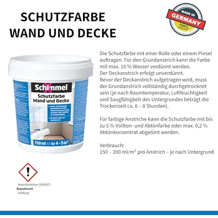 Schimmel X Schimmel-X Schutzfarbe, hochdeckende Wand- und Deckenfarbe 750 ml, weiß mit Langzeitschutz vor Schimmel – Bild 2
