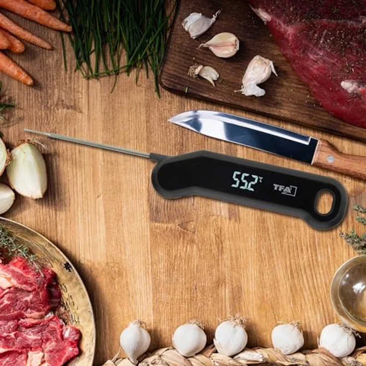 TFA Dostmann Digitales Fleischthermometer 14.1519, 0,6s schnelle Messung, 0,3 °C Genauigkeit, IP66 Schutz, Edelstahlsonde, schwarz – Bild 3