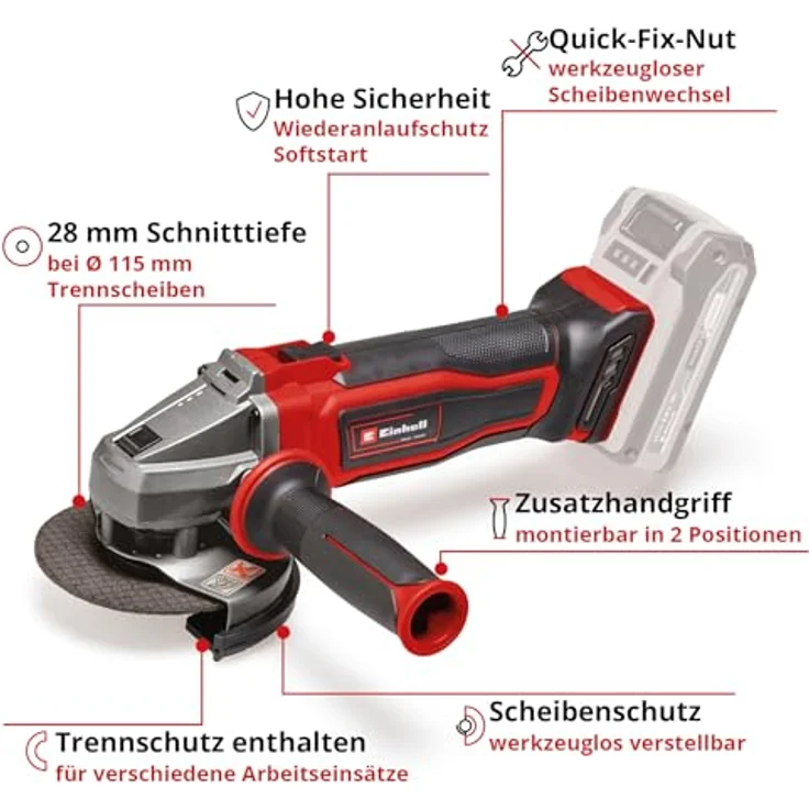 Einhell, Winkelschleifer, TE-AG 18/115 Q Li Solo Akku-Winkelschleifer (115 mm) – Bild 4