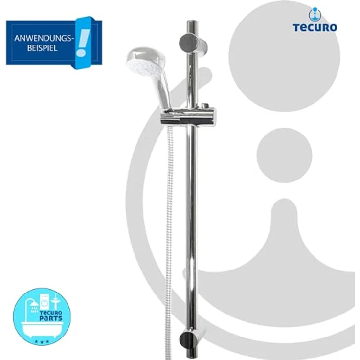 tecuro Duschstange Brausestange SUN, hochglanzverchromt, 115 cm mit variablen Wandbefestigungen und verstellbarem Brausegleiter – Bild 7