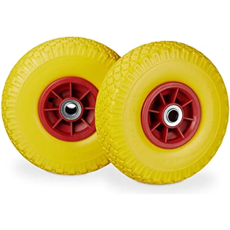 Relaxdays, gelb-rot 2X Sackkarrenrad, pannensichere Vollgummireifen, 3.00-4 Zoll, 20mm Achse, bis 80 kg, 260 x 85 mm – Bild 2