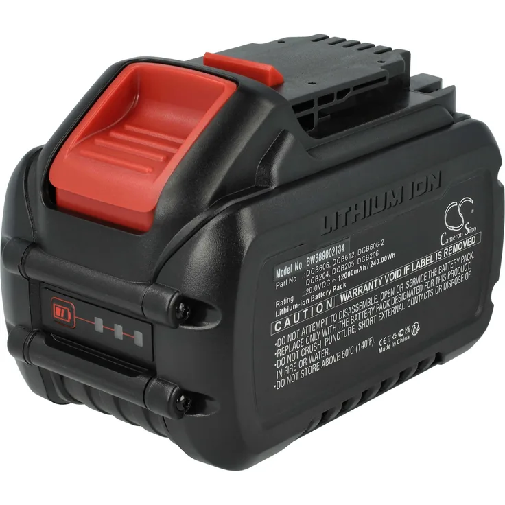 vhbw Akku kompatibel mit Dewalt DCS367, DCS371NT, DCS367N, DCS373M2, DCS367NT, DCS369M2, DCS369, 12000 mAh, Li-Ion, 20 V / 60 V, hoher Kapazität, kein Memory-Effekt, flexibler Spannungswechsel