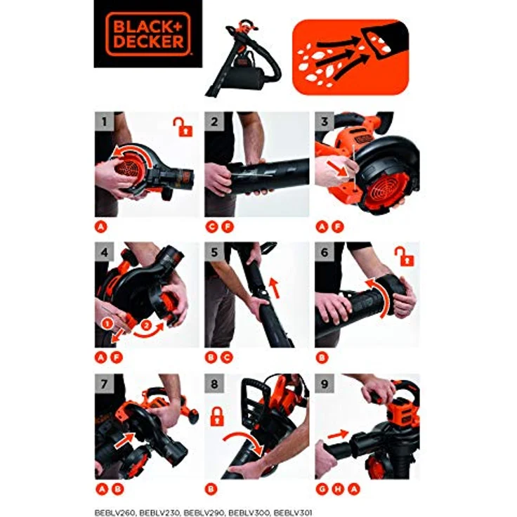 Black und Decker 3-in-1 Elektro-Laubsauger BEBLV301-QS Laubsauger-Laubbläser Häckselfunktion – Bild 13