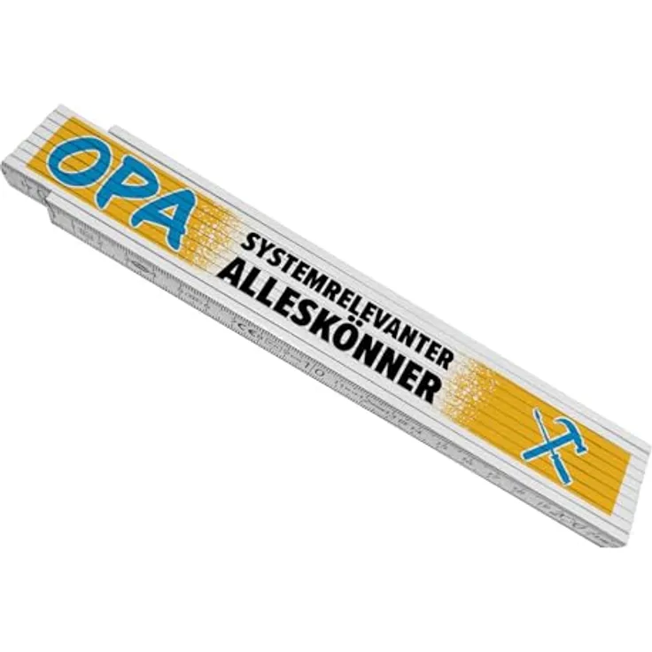 speecheese Opa systemrelevanter Alleskönner witziger Meterstab aus Holz gelb mit Hammer und Schraubenzieher, Geschenk für Opa Großvater der alles reparieren kann