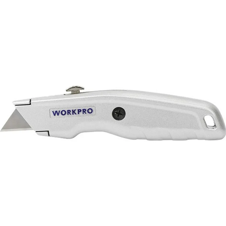 WorkPro WP213006 Cuttermesser, Einziehbare Klinge mit SK5-Klinge und Aluminiumgehäuse, 1 Stück