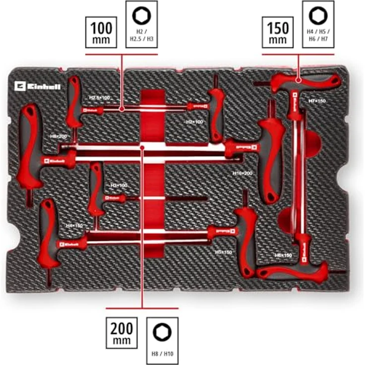 Einhell Pad T-Griff-Schraubendreher 9-tlg., für Maschinen- & Fahrzeugmontage, T-Griff, Kugelkopf, 90°-Klinge, Innensechskant aus Chrom-Vanadium-Stahl, E-Case-System – Bild 3