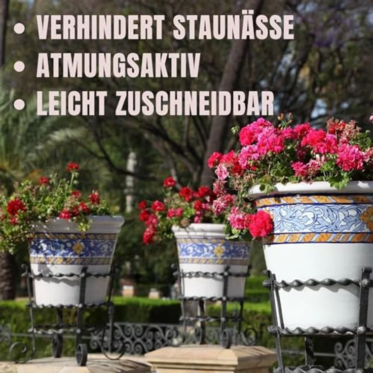 KRONLY Drainagevlies für Blumentöpfe, 2m x 1m, 50g/m² Unkrautvlies mit 2 Drainagegittern, atmungsaktiv und frostsicher – Bild 5