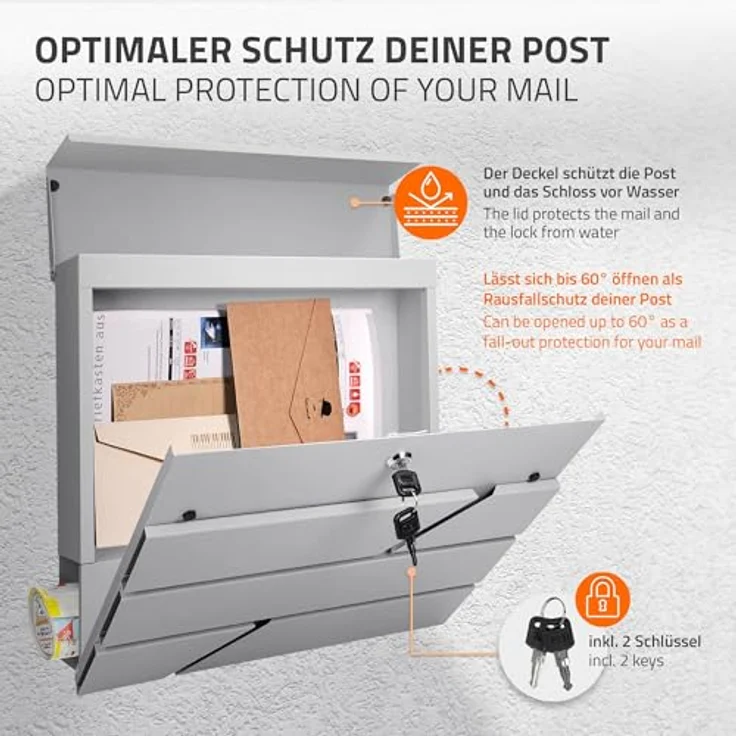 Briefkasten mit Zeitungsfach hellGrau 37x11x37 cm aus Edelstahl – Bild 4