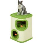 PawHut Kratztonne, 52 cm Katzentonne mit 2 Höhle, Grün+Cremeweiß, aus Sisal, für Katze bis 5 kg