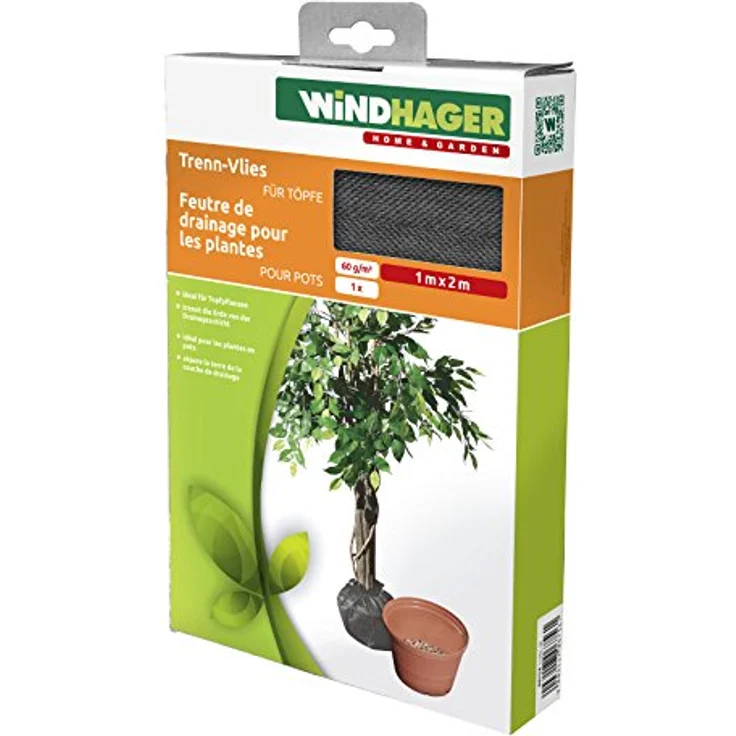Windhager Trennvlies für Topfpflanzen auch für größere Kübelpflanzen, Filtervlies, Topfvlies, Pflanzenvlies, 60g/m², schwarz, 1 x 2m, 06756 – Bild 4