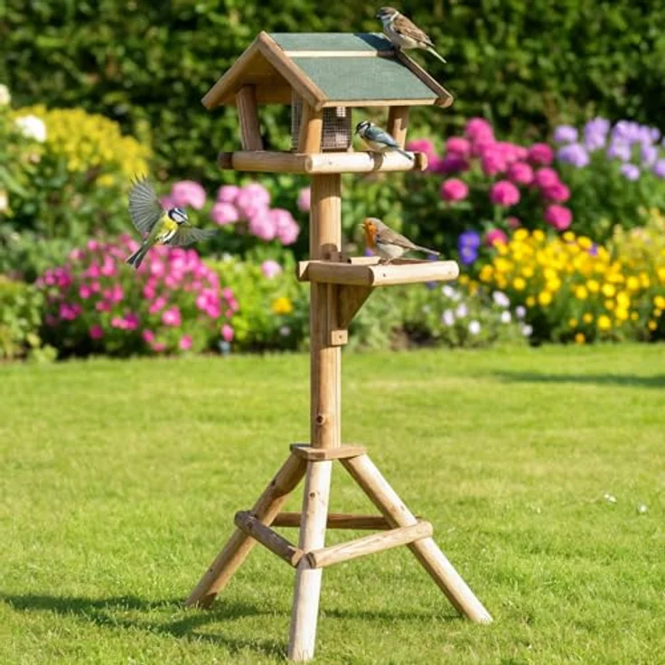 Zooprinz stehendes Vogelhaus für Wildvögel, wetterfest und stabil, aus nachhaltig angebautem Holz, einfacher und schneller Aufbau mit Ablage – Bild 1