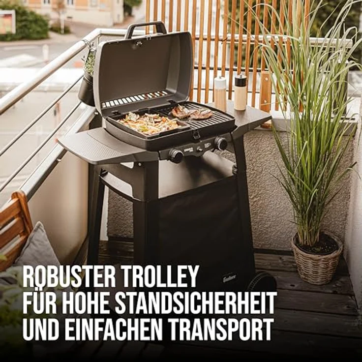 Enders Tisch-Gasgrill URBAN PRO II TROLLEY, mit 2 Edelstahlbrennern, emailliertem Gussrost und abnehmbaren Seitentischen, für Balkon und unterwegs – Bild 4