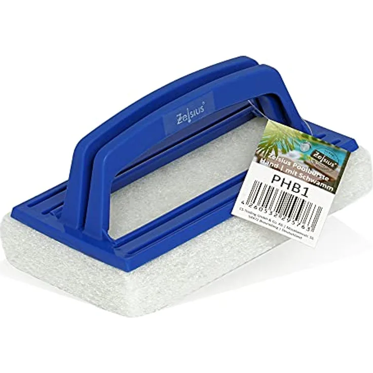 Zelsius Poolschwamm mit Griff | 14,5 x 9 x 6,5 cm | Pool Handbürste mit Schwamm | Bodenbürste, Poolbürste, Reinigungsbürste zur Poolreinigung | Poolrand Reiniger, Algenbürste, Handschrubber